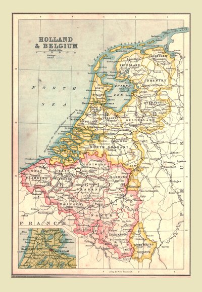 Hollandia és Belgium térképe, 1902. alkotó: Unbekannt