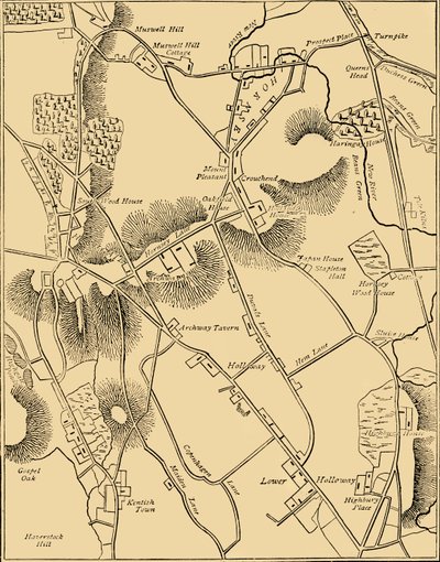 Hornsey és a környék térképe 1819-ben, 1876 c. alkotó: Unbekannt