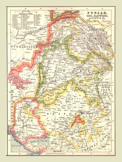 Pandzsáb, Sind, Rajputana és Kasmír térképe, 1902. alkotó: Unbekannt