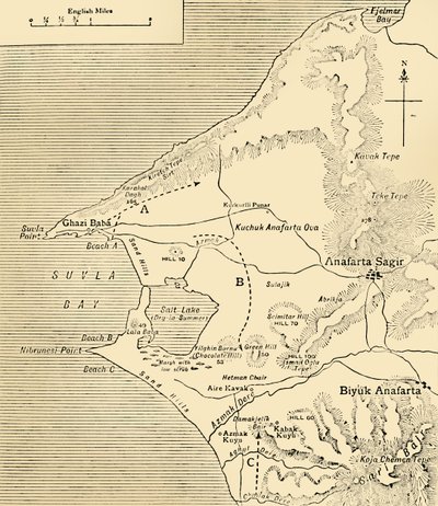 A Suvla-öböl térképe, Gallipoli-félsziget, első világháború, 1915, 1920 c. alkotó: Unbekannt