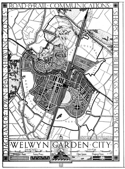 Welwyn Garden City térképe, Hertfordshire, Anglia, 1926 alkotó: Unbekannt