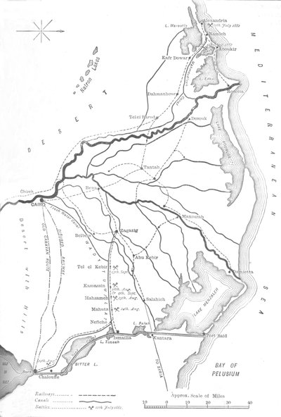 A Nílus-delta térképe, Stratégiai pontok az egyiptomi hadjáratban, 1882, c1882-85 alkotó: Unbekannt