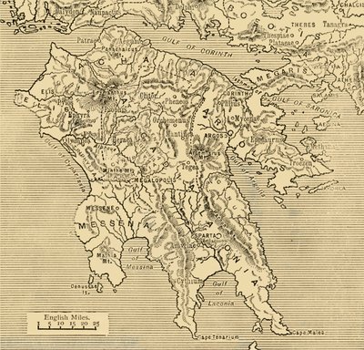 A Peloponnészosz térképe, 1890. alkotó: Unbekannt