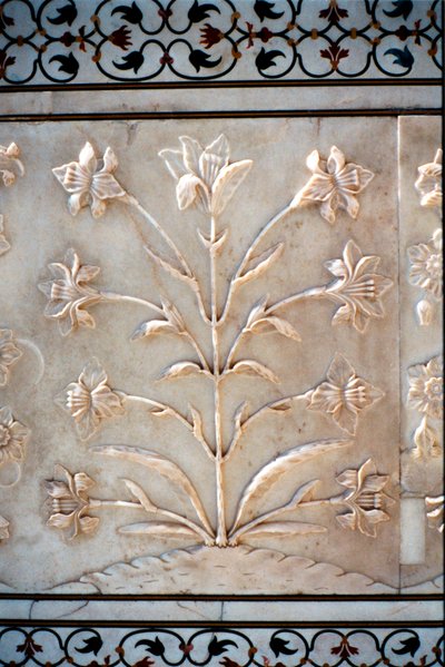 Formalizált liliom márványfaragása, Taj Mahal, Agra, India, 17. század alkotó: Unbekannt