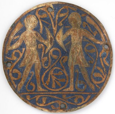 Medallion két fiatal harcossal Falchions és Bucklers, francia, kb. 1240-60. alkotó: Unbekannt