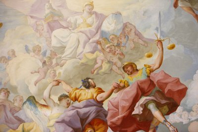 A melki apátsági könyvtár freskója: Paul Troger igazságszolgáltatása 1732, Melk, Ausztria alkotó: Unbekannt