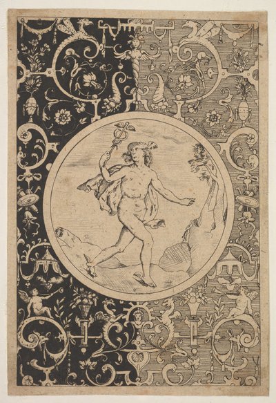Mercury dekoratív keretben groteszkekkel, kb. 1600-1630 . alkotó: Unbekannt