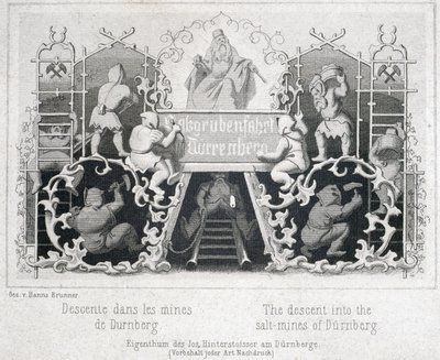 Sóbánya: Leszállás a durrnbergi sóbányákba, Ausztria, 1850 körül alkotó: Unbekannt