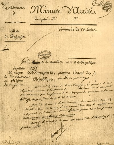 Miniszteri rendelet a La Tour dAuvergne tárgyában, 1803. július 15., 1921. alkotó: Unbekannt