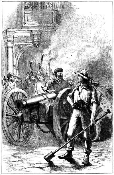 Maffia lövöldözés a bíróság előtt, ahol Alexander McLeod börtönben volt, 1840 c1880 alkotó: Unbekannt