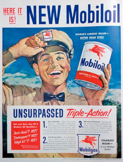 Mobiloil motorolaj hirdetés, 1949 alkotó: Unbekannt