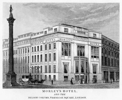 Morleys Hotel és Nelsons oszlop, Trafalgar Square, Westminster, London, 19. század alkotó: Unbekannt