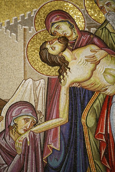 Krisztus halálának mozaikja a Szent Sír templomban, Jeruzsálem, Izrael alkotó: Unbekannt