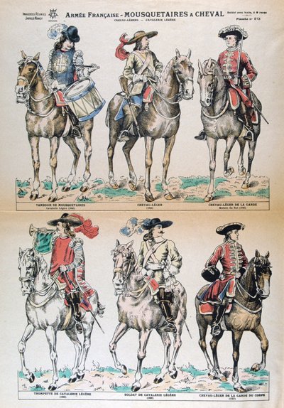 Mousquetaires a Cheval 17. századi. francia hadsereg egyenruhái. Színes Litográfia. Magángyűjtemény alkotó: Unbekannt