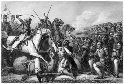 Lázadó lovasság megtámad egy gyalogsági teret a cawnpore-i csatában, 1857, c1860 alkotó: Unbekannt
