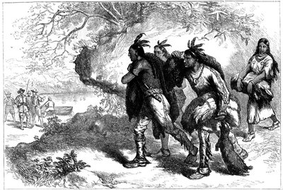 Az amerikai őslakosok hódbőrt hoznak az európai kereskedőknek, 17. század c1880 alkotó: Unbekannt