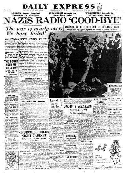 Nácik Rádió Viszlát, a Daily Express címlapja, 1945. május 1 alkotó: Unbekannt