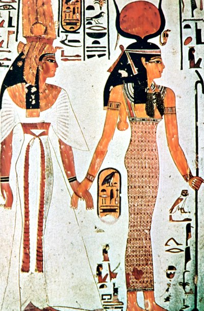 Nefertari és Isis, ókori egyiptomi falfestmény egy thébai sírból, Kr.e. 13. század alkotó: Unbekannt