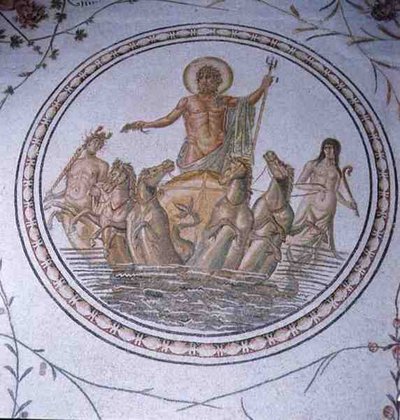 Neptunusz a szekerén, Hippocampival és Tritonokkal (mozaik) alkotó: Unbekannt