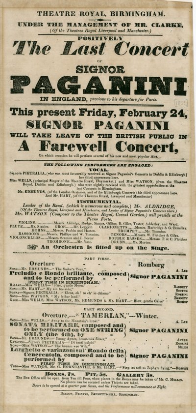 Niccolo Paganini - playbill alkotó: Unbekannt