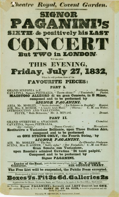 Niccolo Paganini - playbill alkotó: Unbekannt