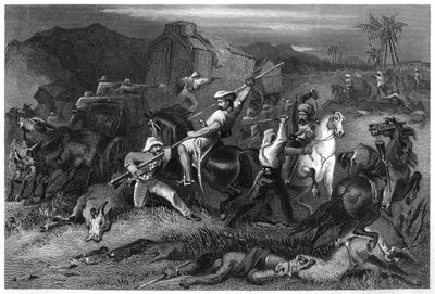 Éjszakai bevetés és támadás poggyászkocsik ellen, 1857, c1860 alkotó: Unbekannt