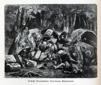 Utazó kereskedőket kifosztó nemesek, 1882 alkotó: Unbekannt