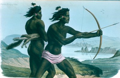 Íjakkal és nyilakkal vadászó észak-amerikai San Francisco indiánok, 1840 alkotó: Unbekannt