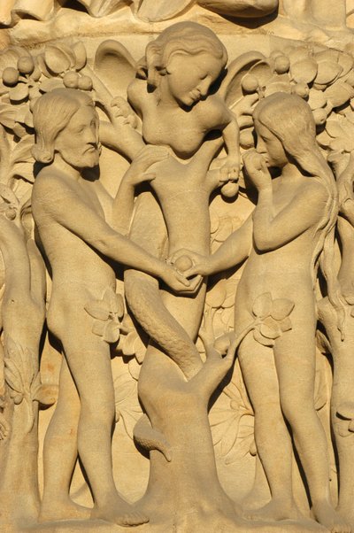 Notre Dame de Paris katedrális szobra: Ádám és Éva, Párizs, Franciaország alkotó: Unbekannt