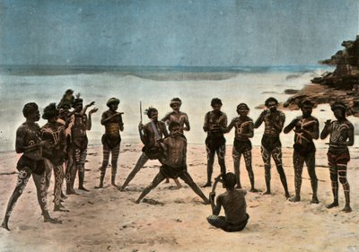 Új Gínea. Barioles pápuák tánca, Pápua Új-Guinea. Törzsi pápua tánc, 1900. alkotó: Unbekannt
