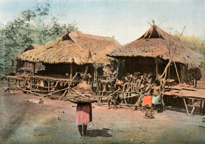 Új Gínea. Karapuna. Őslakos falu, Pápua Új-Guinea. Karapuna. Szülőfalu, 1900. alkotó: Unbekannt