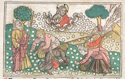 Nürnbergi Biblia: Az égből hulló manna, 1400-as évek. alkotó: Unbekannt