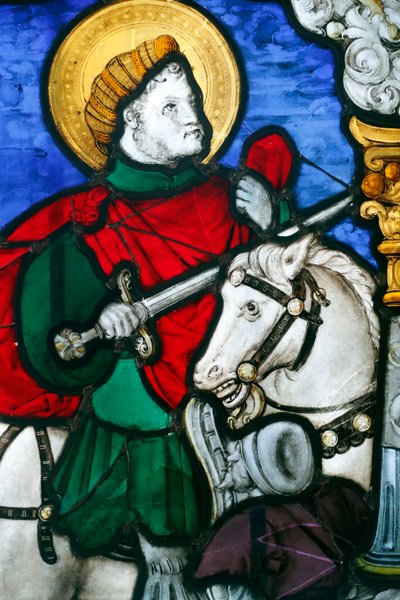Életmű Notre-Dame Múzeum, Ólomüveg panel Szent Márton Jótékonyságával, Strasbourg, Franciaország (fotó) alkotó: Unbekannt