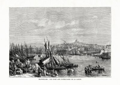 Régi kikötő és Notre Dame de la Garde, Marseille, Franciaország, 1879 alkotó: Unbekannt