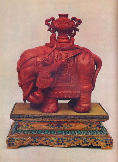 Egy pár faragott vörös lakk elefánt, kínai, Qianlong-korszak, c1765 alkotó: Unbekannt