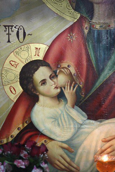 Ortodox ikon a Szent Gerasimos kolostortemplomban: Jézust anyja szoptatta, Izrael alkotó: Unbekannt