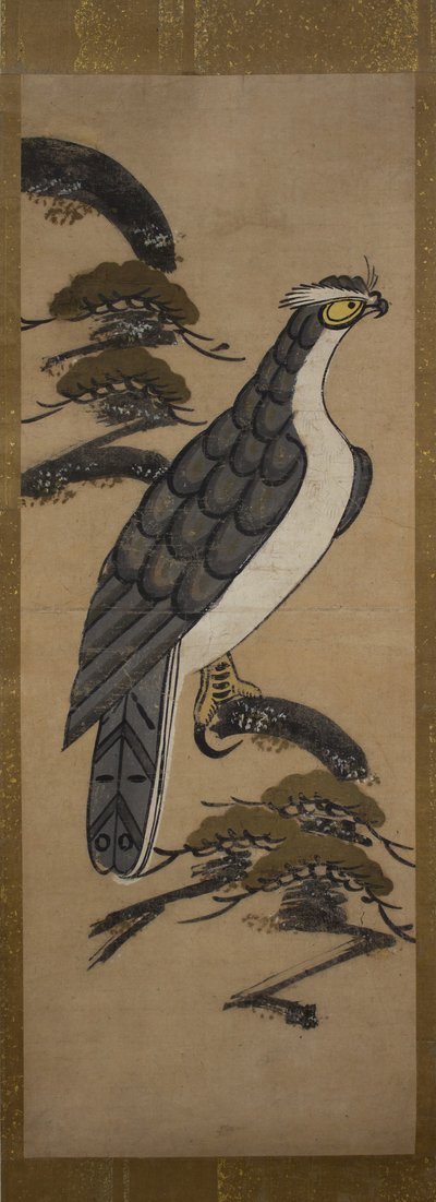 Otsu-e of Falcon egy fenyőfán, 18. század. alkotó: Unbekannt