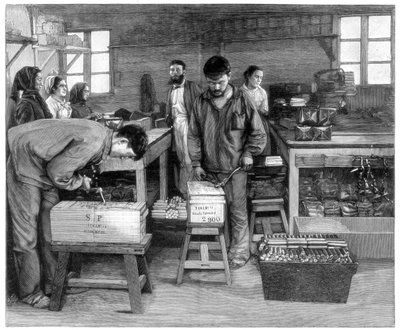 Patronok csomagolása dobozokba Isletenben, Fluelen közelében, Svájcban, 1893 alkotó: Unbekannt