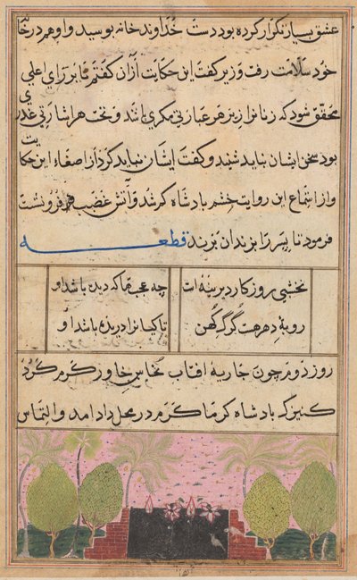 Oldal a Papagáj meséiből Tuti-nama: Nyolcadik éjszaka: Táj lótusszal, c. 1560. alkotó: Unbekannt