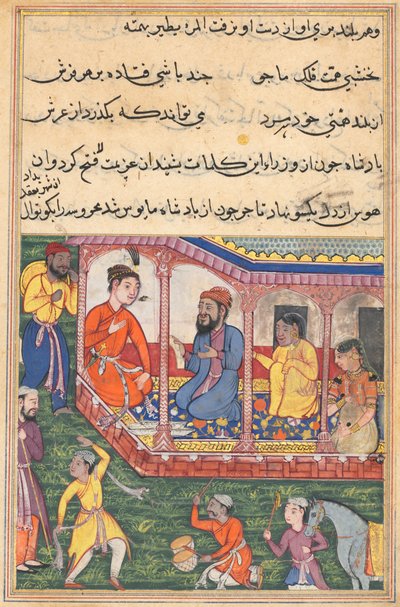 Oldal a Papagáj meséiből Tuti-nama: Harminchatodik éjszaka: Mahrusák házassága..., c. 1560. alkotó: Unbekannt