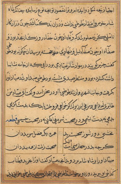 Oldal a Papagáj meséiből Tuti-nama: szövegoldal, c. 1560. alkotó: Unbekannt