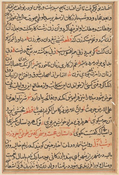 Oldal a Papagáj meséiből Tuti-nama: szövegoldal, c. 1560. alkotó: Unbekannt