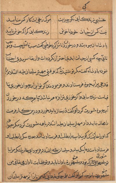 Oldal a Papagáj meséiből Tuti-nama: szövegoldal, c. 1560. alkotó: Unbekannt