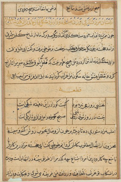 Oldal a Papagáj meséiből Tuti-nama: szövegoldal, c. 1560. alkotó: Unbekannt