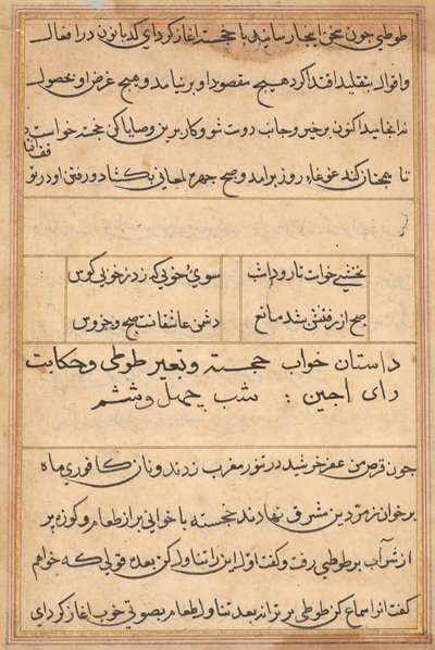 Oldal a Papagáj meséiből Tuti-nama: szövegoldal, c. 1560. alkotó: Unbekannt