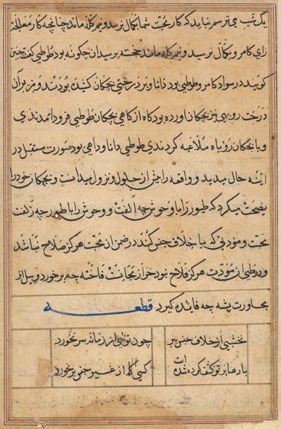 Oldal a Papagáj meséiből Tuti-nama: szövegoldal, c. 1560. alkotó: Unbekannt