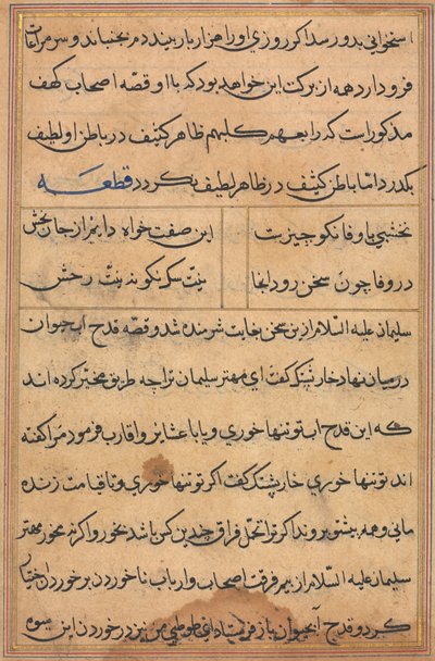 Oldal a Papagáj meséiből Tuti-nama: szövegoldal, c. 1560. alkotó: Unbekannt