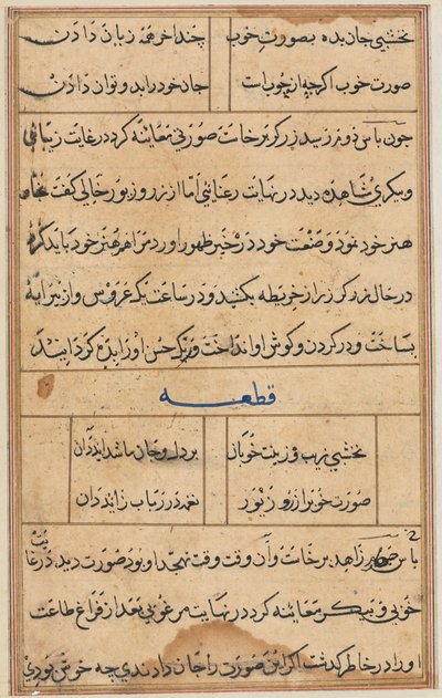 Oldal a Papagáj meséiből Tuti-nama: szövegoldal, c. 1560. alkotó: Unbekannt