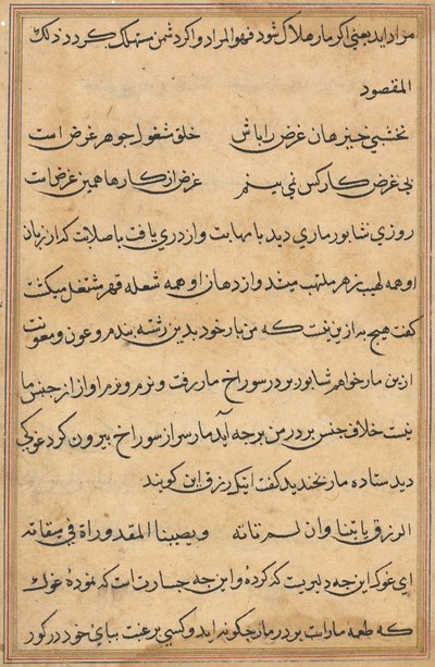 Oldal a Papagáj meséiből Tuti-nama: szövegoldal, c. 1560. alkotó: Unbekannt