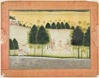 Oldal egy Bhagavata Puránából: Nanda és a vének tanácskozásában a gopákkal, c. 1690-1700. alkotó: Unbekannt